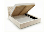 Designer Polsterbett Enzo in Samt mit Stauraum – Beige