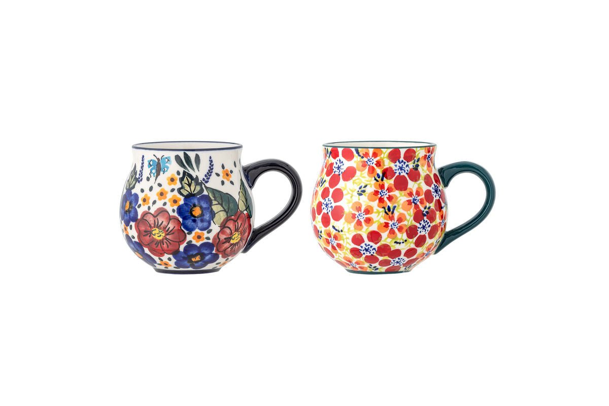 Becher-Set Naro – Blumenmotiv Steingut (2-teilig)