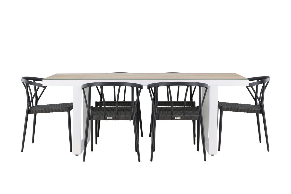 Garten Essgruppe Toril – 7-teiliges Gartenmöbel-Set in Schwarz/Weiß