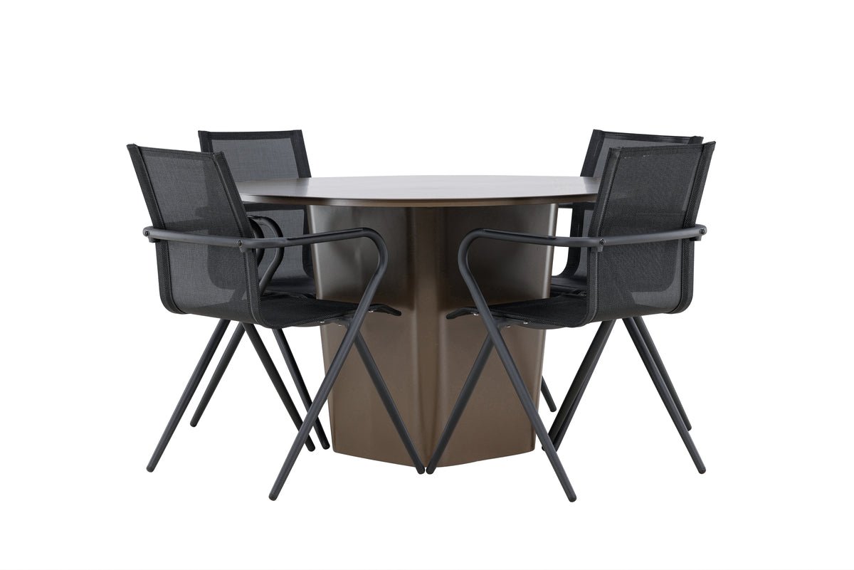 Garten Essgruppe Grace – 5-teiliges Gartenmöbel-Set mit braunem runden Tisch