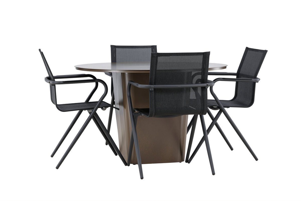 Garten Essgruppe Grace – 5-teiliges Gartenmöbel-Set mit braunem runden Tisch