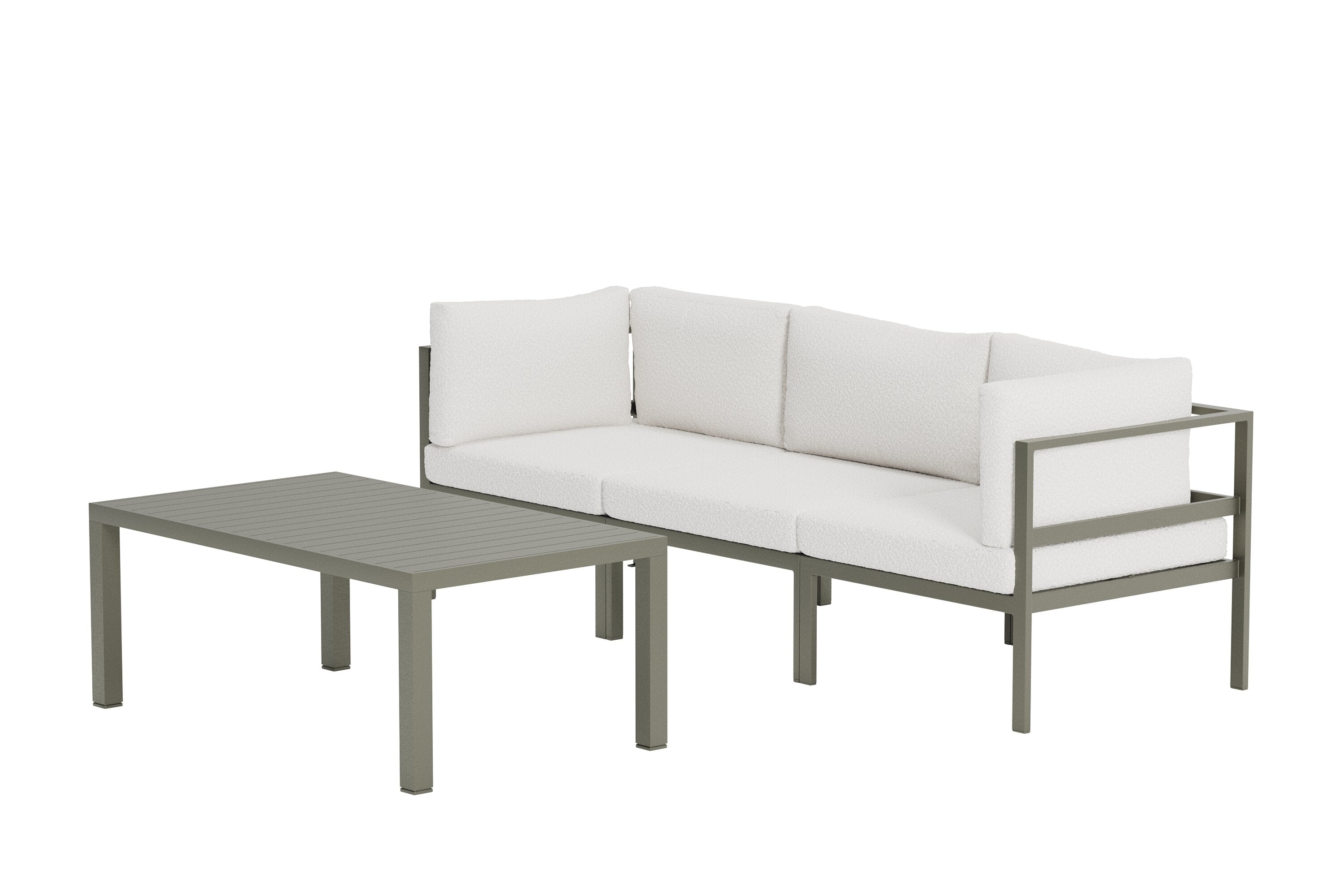Garten Loungeset Torena 2+1 – 2 Sitzer Sofa  in Weiß mit Tisch