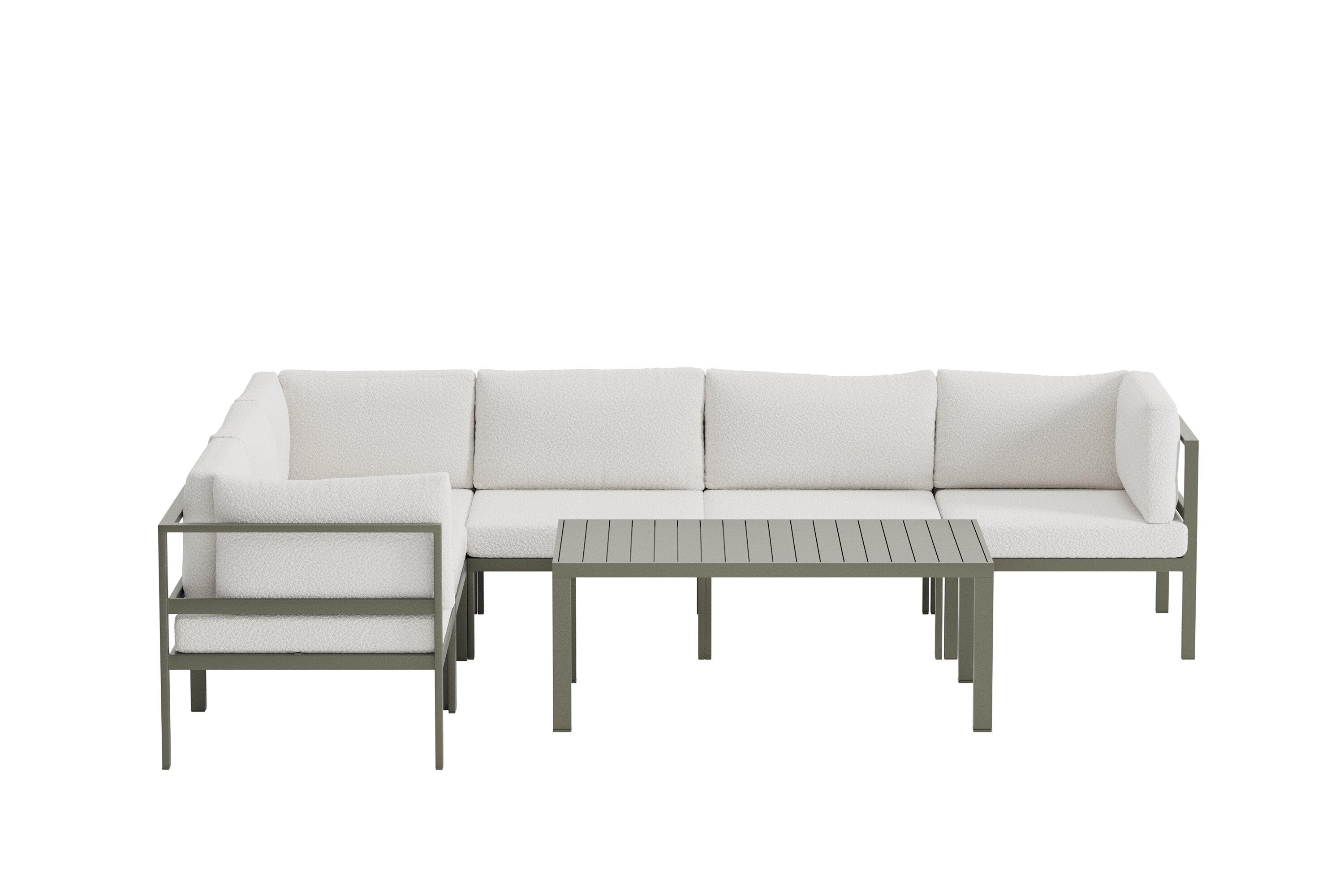 Garten Loungeset Torena 3+3 – Großes Ecksofa  in Weiß mit Tisch