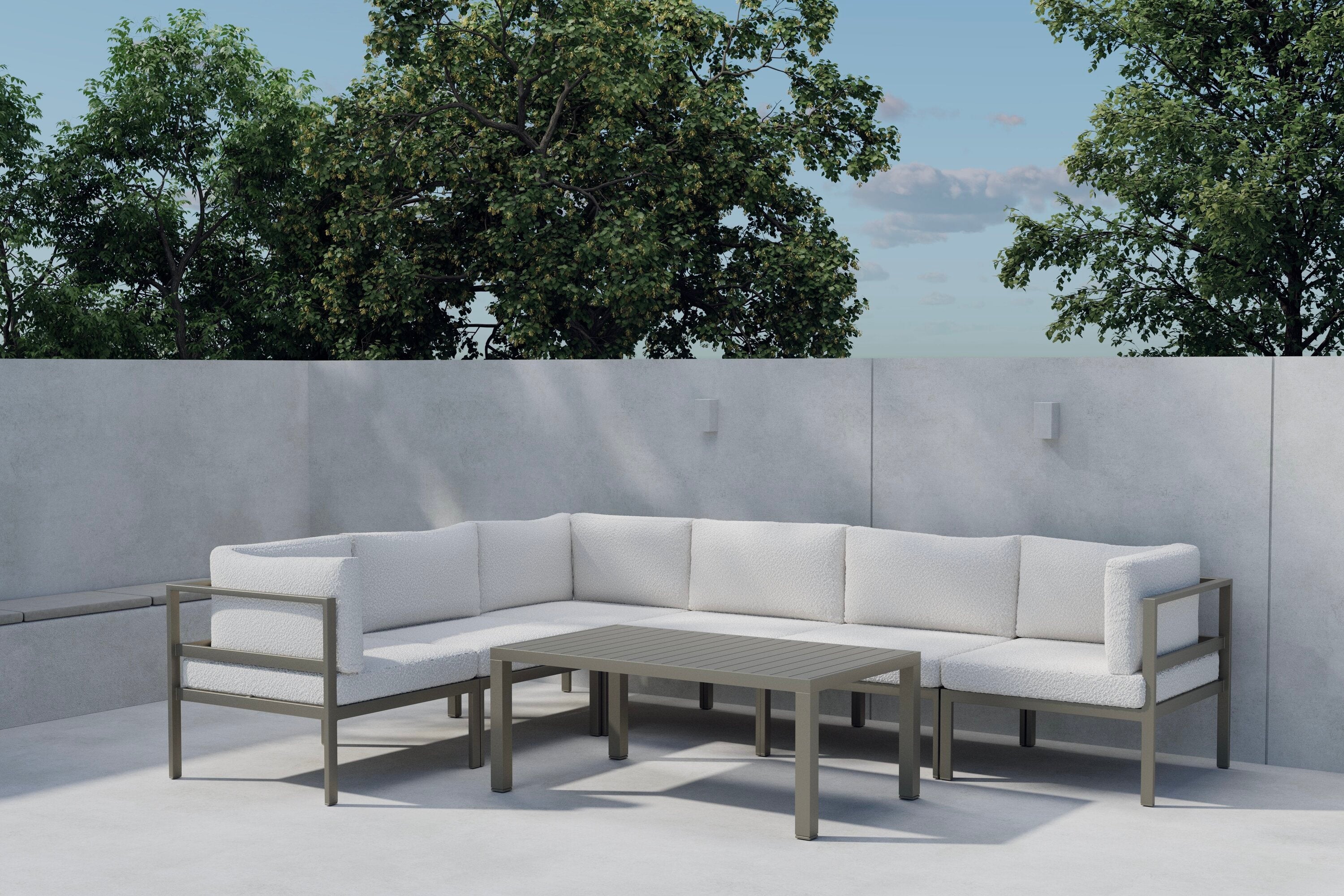 Garten Loungeset Torena 3+3 – Großes Ecksofa  in Weiß mit Tisch