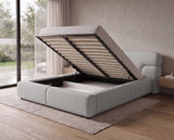Designer Polsterbett Lovis in Strukturstoff mit Stauraum – Hellgrau