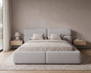 Designer Polsterbett Lovis in Strukturstoff mit Stauraum – Hellgrau