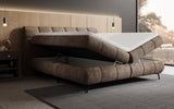 Boxspringbett Milla Cord in Braun (Poso 006) – Stauraum geöffnet