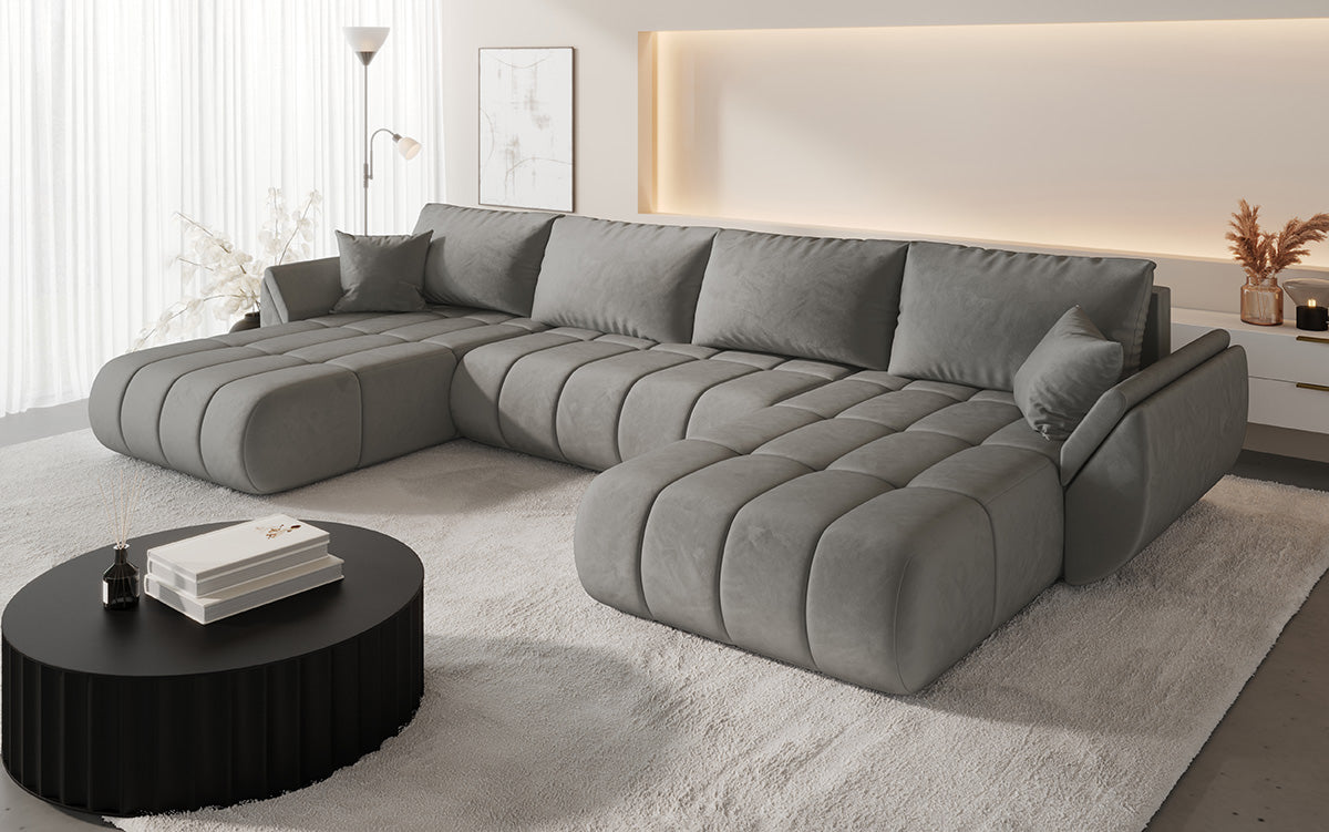 Designer Sofa Lenoa U mit Schlaf- und Klappfunktion in Samt