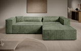 Designer Ecksofa Vasto in Cord – Salbei – Rechts