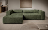 Designer Ecksofa Vasto in Cord – Olive – Links