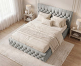 Designer Polsterbett Rivo in Samt mit Stauraum – Grau