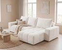 Designer Ecksofa Arvo in Bouclé mit Schlaffunktion & Stauraum – Weiß – Rechts