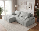 Designer Ecksofa Pino in Samt mit Schlaffunktion & Stauraum – Hellgrau – Links