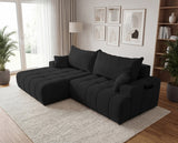 Designer Ecksofa Pino in Samt mit Schlaffunktion & Stauraum – Schwarz – Links