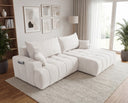Designer Ecksofa Pino in Samt mit Schlaffunktion & Stauraum – Weiß – Rechts