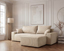 Designer Ecksofa Rino in Cord mit Schlaffunktion & Stauraum – Beige – Links