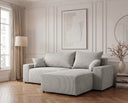 Designer Ecksofa Rino in Cord mit Schlaffunktion & Stauraum – Hellgrau – Links