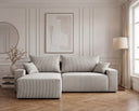 Designer Ecksofa Rino in Cord mit Schlaffunktion & Stauraum – Hellgrau – Rechts