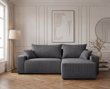 Designer Ecksofa Rino in Cord mit Schlaffunktion & Stauraum – Grau – Links