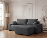 Designer Ecksofa Rino in Cord mit Schlaffunktion & Stauraum – Grau – Links