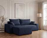 Designer Ecksofa Rino in Cord mit Schlaffunktion & Stauraum – Blau – Rechts