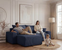 Designer Ecksofa Rino in Cord mit Schlaffunktion & Stauraum – Blau – Rechts