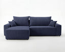 Designer Ecksofa Rino in Cord mit Schlaffunktion & Stauraum – Blau – Rechts