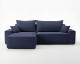 Designer Ecksofa Rino in Cord mit Schlaffunktion & Stauraum – Blau – Rechts