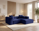 Designer Ecksofa Reno in Samt – Blau – Rechts