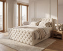 Boxspringbett Adora Samt mit Stauraum – Beige