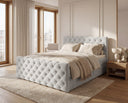 Boxspringbett Adora Samt mit Stauraum – Hellgrau