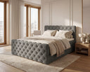 Boxspringbett Adora Samt mit Stauraum – Grau