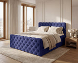 Boxspringbett Adora Samt mit Stauraum – Blau