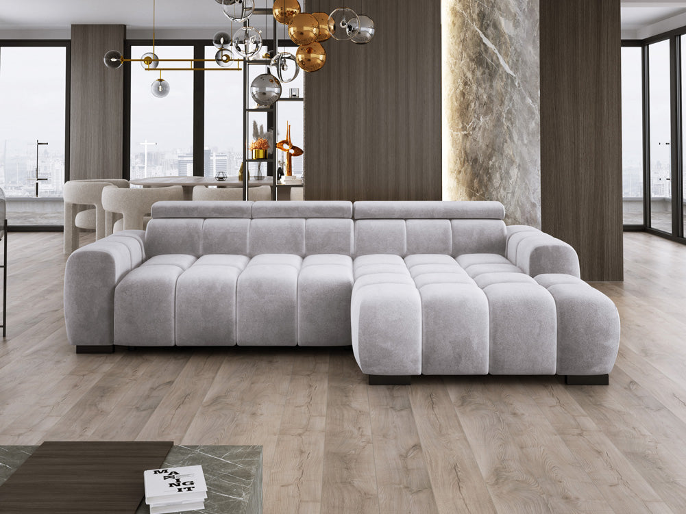 Designer Sofa Amalfi in Samt mit elektrischer Sitzerweiterung
