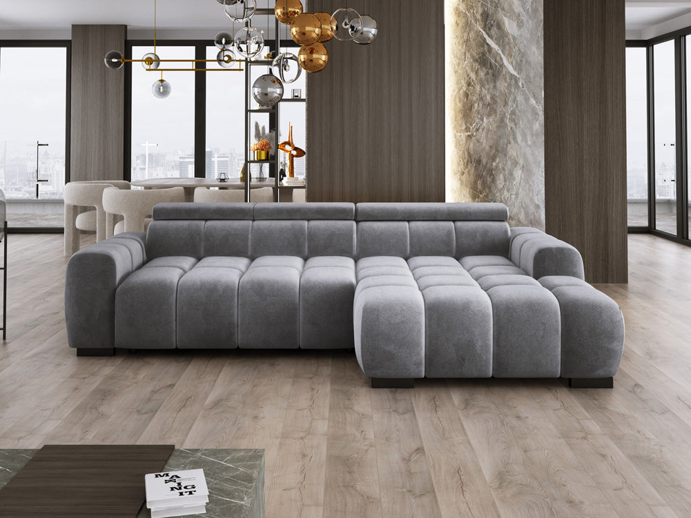 Designer Sofa Amalfi in Samt mit elektrischer Sitzerweiterung