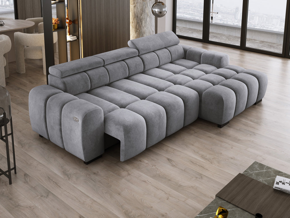 Designer Sofa Amalfi in Samt mit elektrischer Sitzerweiterung