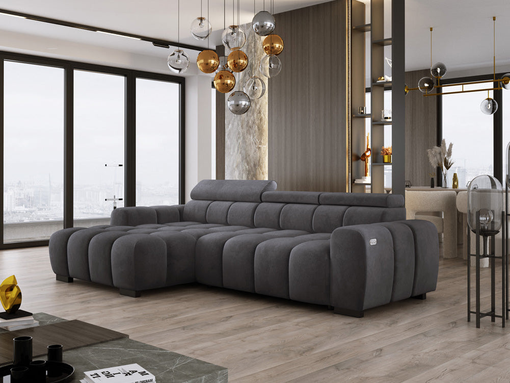 Designer Sofa Amalfi in Samt mit elektrischer Sitzerweiterung