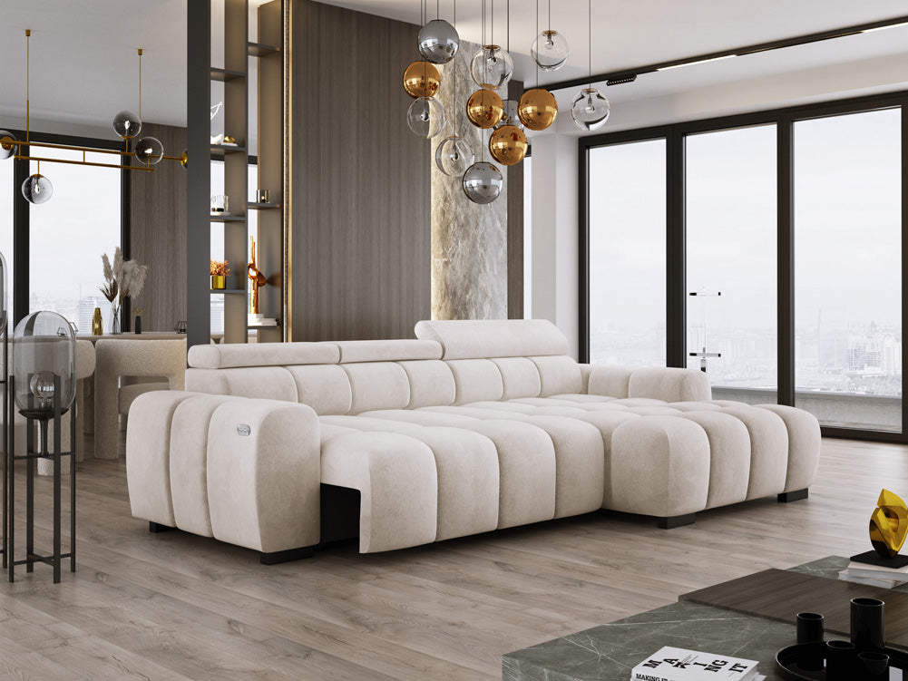 Designer Sofa Amalfi in Samt mit elektrischer Sitzerweiterung