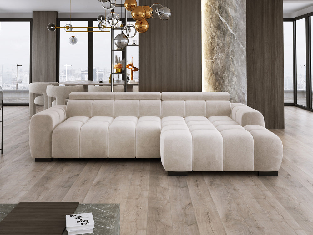Designer Sofa Amalfi in Samt mit elektrischer Sitzerweiterung