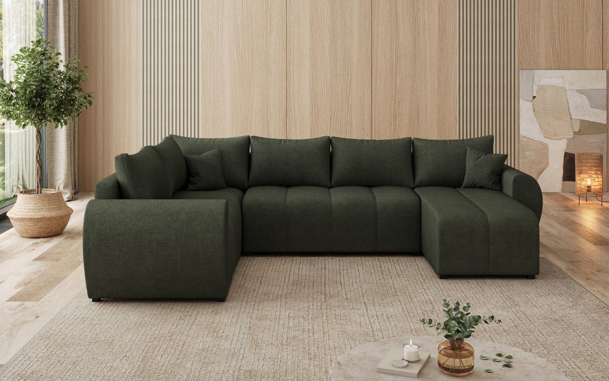 Designer Sofa Sorella U mit Schlaf- und Klappfunktion in Stoff