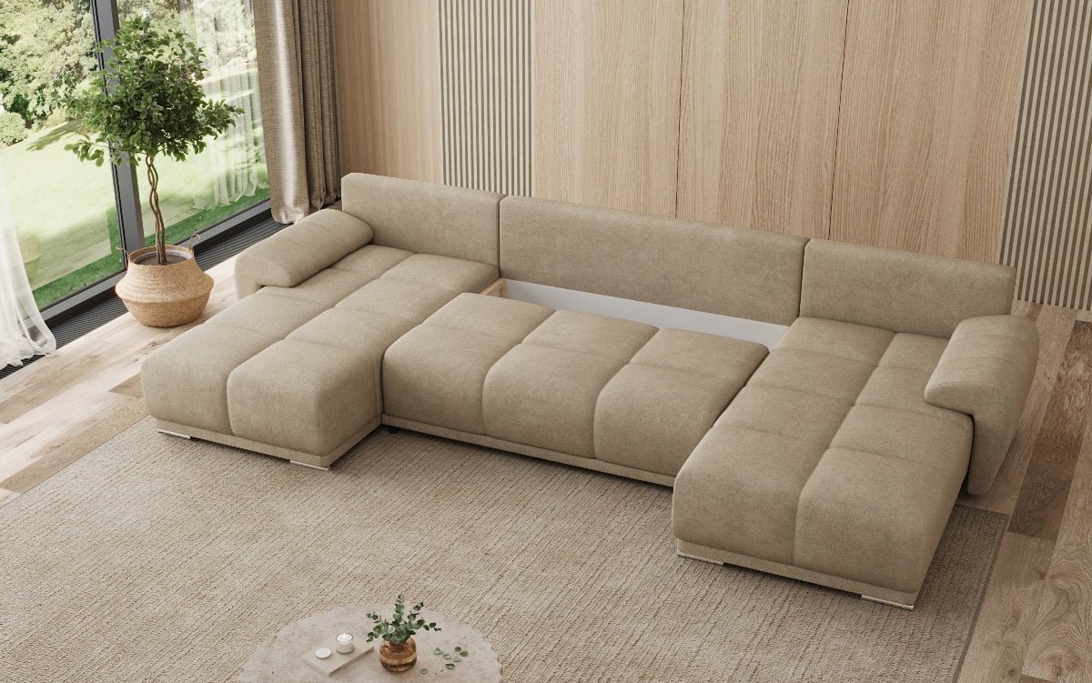 Designer Sofa Leni U mit Schlaf- und Klappfunktion in Stoff