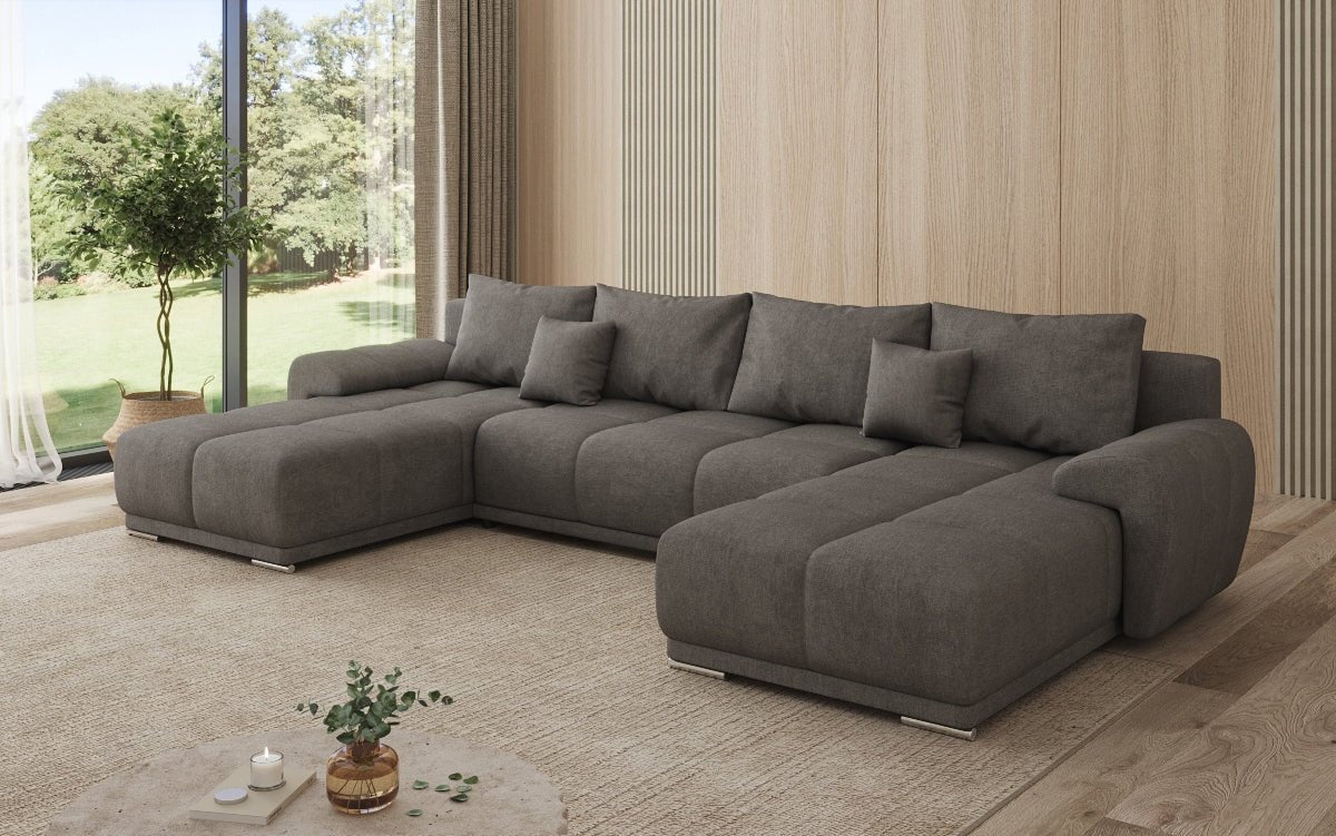 Designer Sofa Leni U mit Schlaf- und Klappfunktion in Stoff