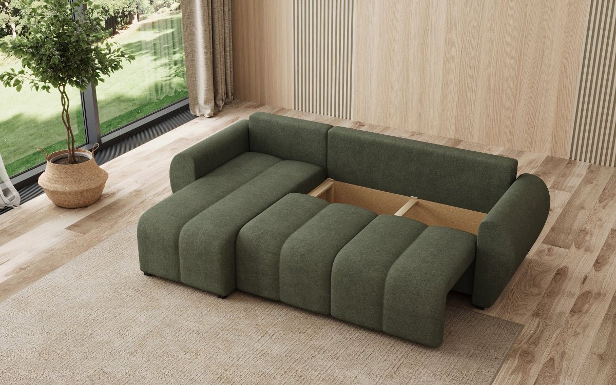 Designer Sofa Sorella L mit Schlaf- und Klappfunktion in Stoff
