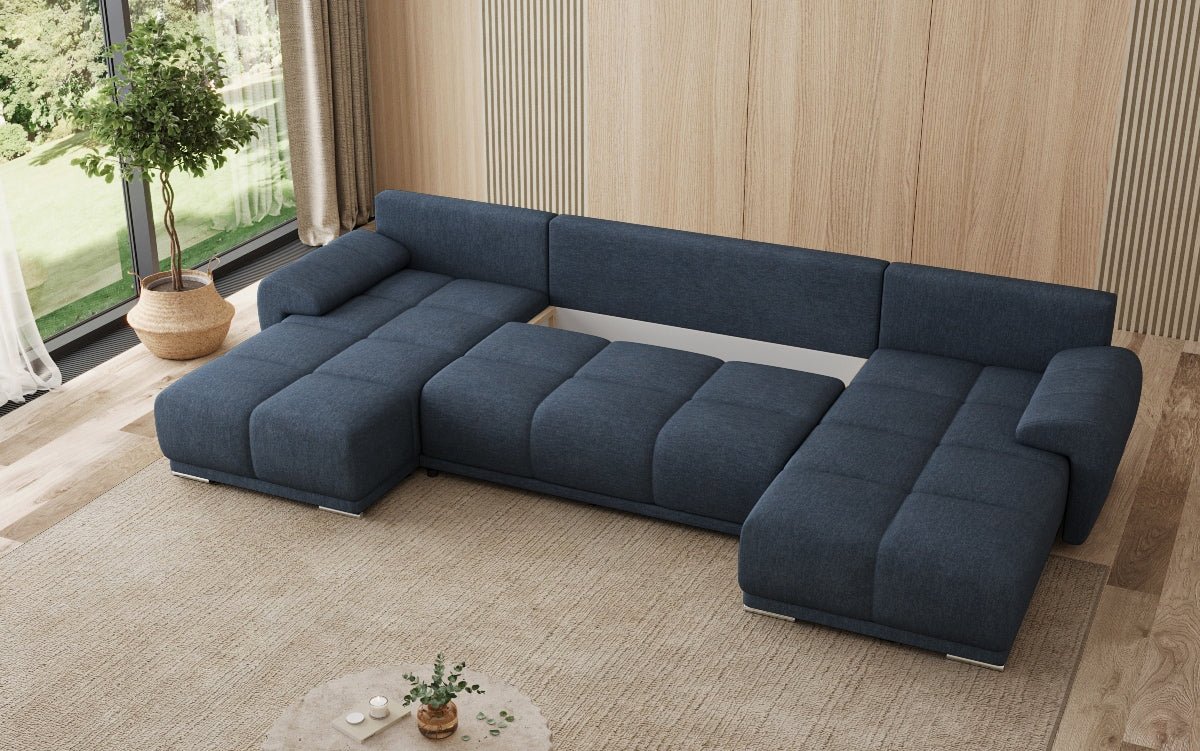 Designer Sofa Leni U mit Schlaf- und Klappfunktion in Stoff