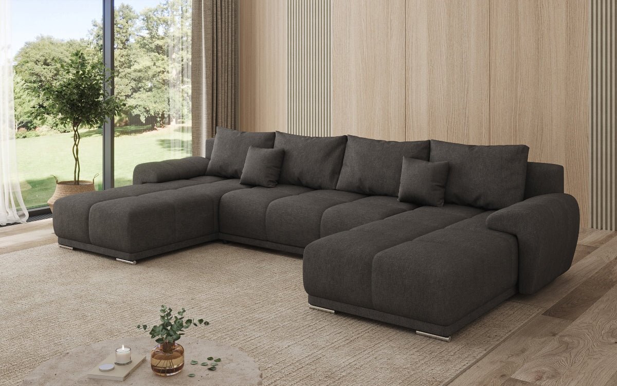 Designer Sofa Leni U mit Schlaf- und Klappfunktion in Stoff