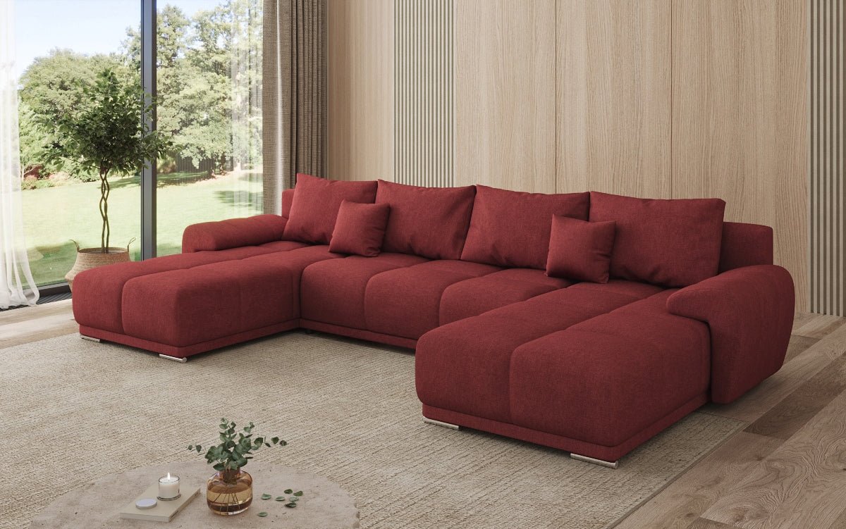 Designer Sofa Leni U mit Schlaf- und Klappfunktion in Stoff