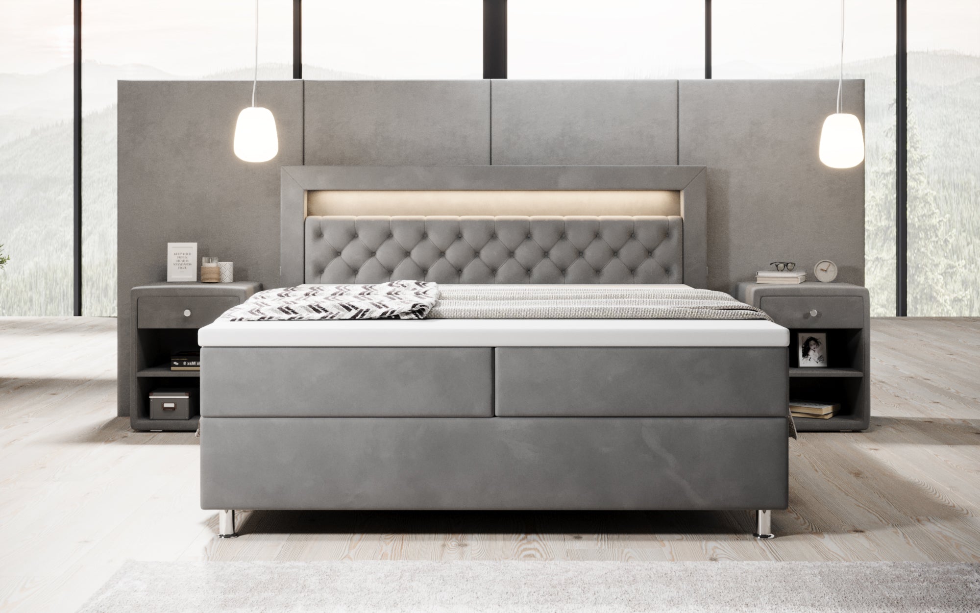 Boxspringbett Troja mit RGB, USB und Stauraum