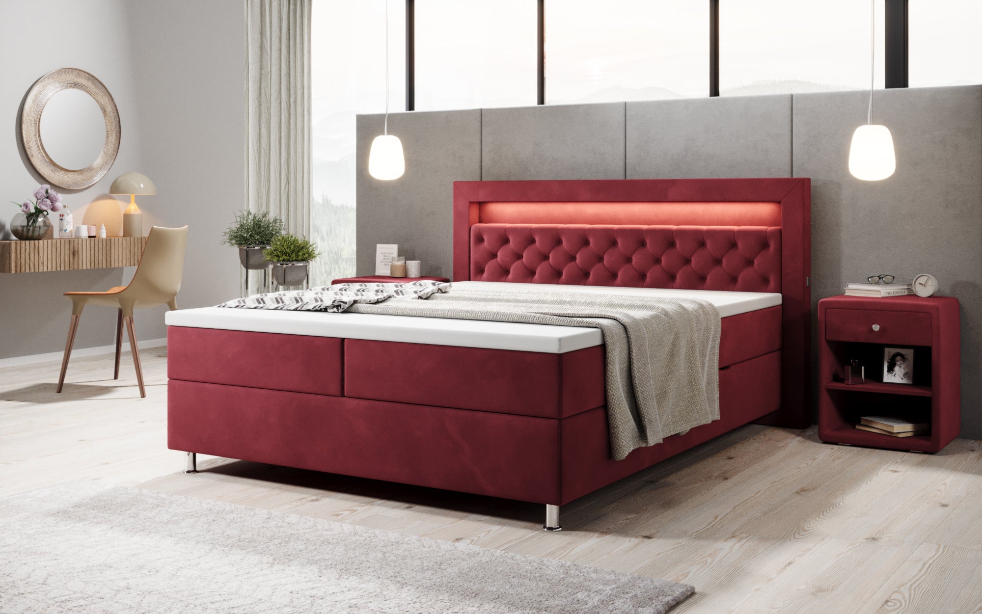 Boxspringbett Troja mit RGB, USB und Stauraum