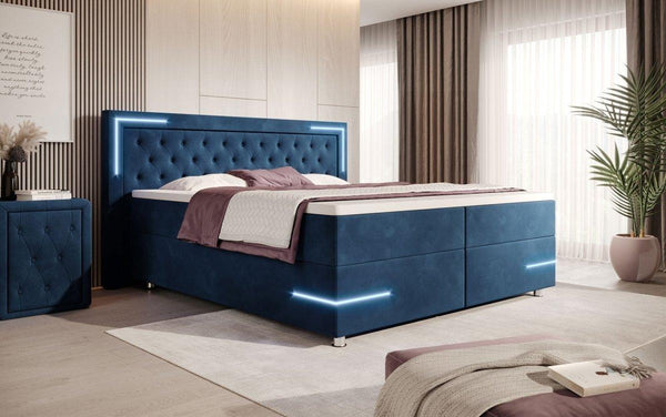 Boxspringbett Carlotta mit LED, Stauraum und USB (Samt)