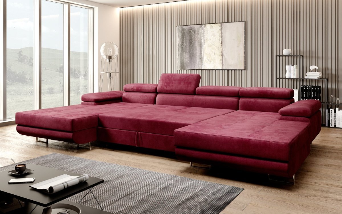 Designer Sofa Calvera U mit mit Schlaf- und Klappfunktion - Luxusbetten24